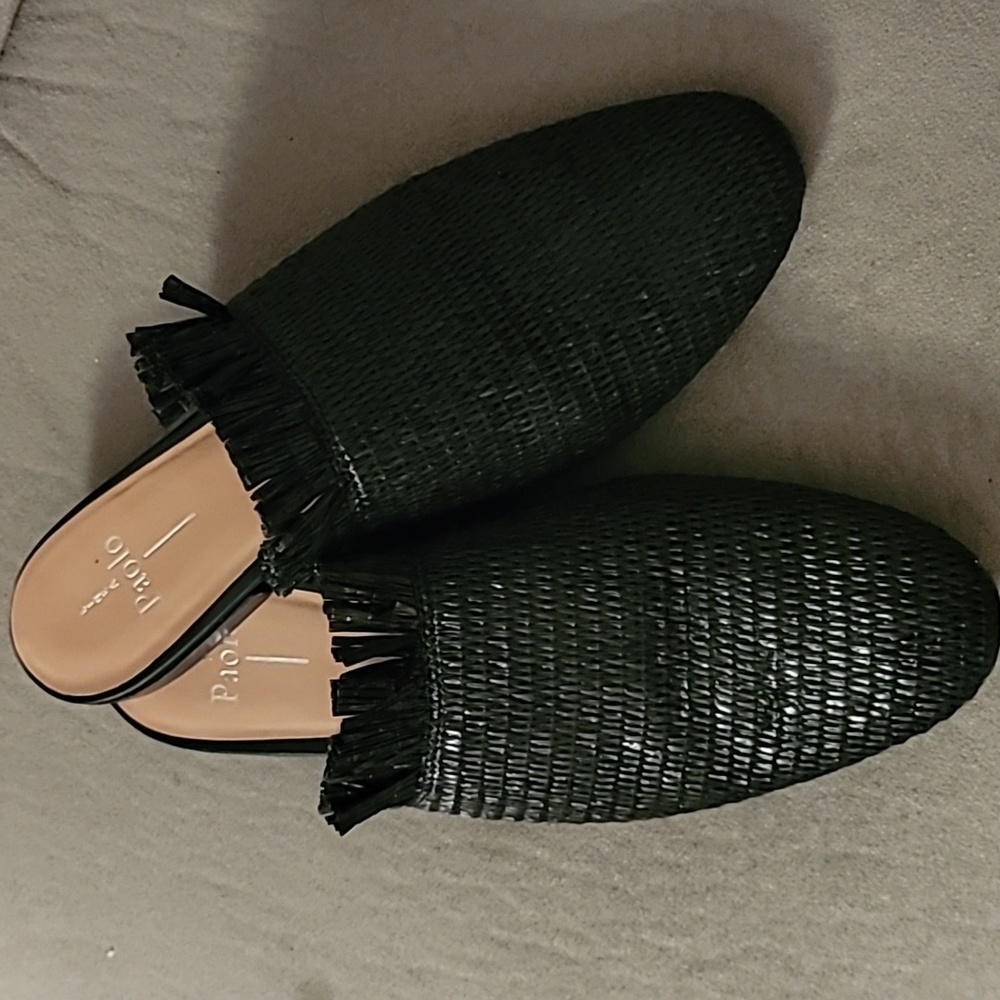 Linea Paolo Black Straw Mules - Picture 1 of 5